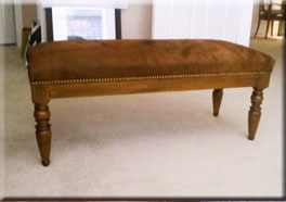 Custom made bed end bench with pony skin upholstery